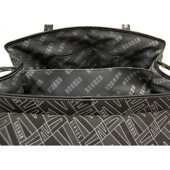 VERSUS by Gianni Versace Italy Large Jacquard Satchel Carryall Bag Handbag Black - Picture 6 of 9